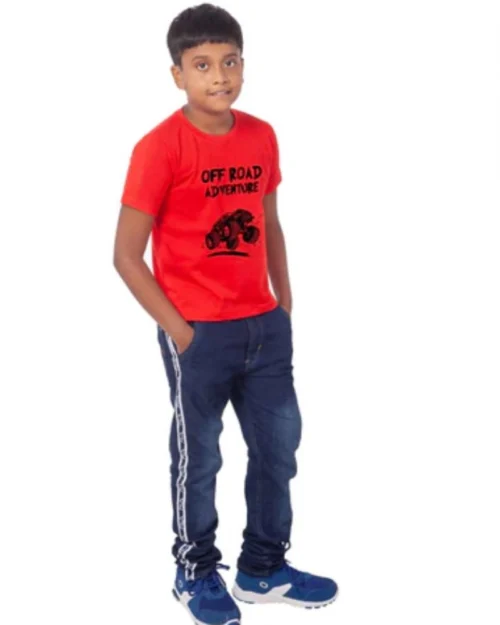 Generic Boys Cotton Off Road Adventure Half Sleeve TShirt (Red)