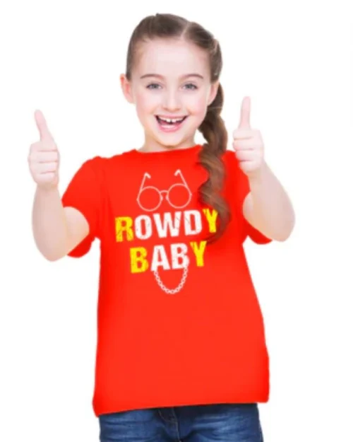 Generic Girls Cotton Rowdy Baby Half Sleeve TShirt (Red)
