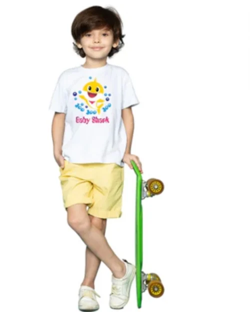 Generic Boys Cotton Baby Shark Half Sleeve TShirt (White)