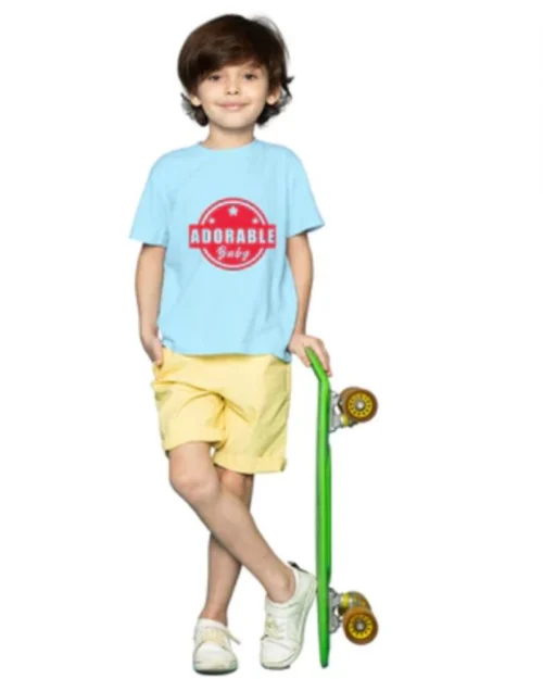 Generic Boys Cotton Adorable Baby Half Sleeve TShirt (Sky Blue)