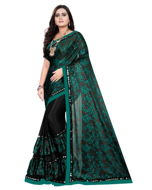 Generic Women's Lycra Blend Saree with Blouse (Green, 5-6 Mtrs)
