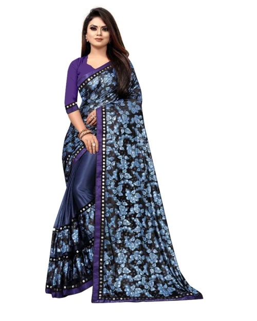 Generic Women's Lycra Blend Saree with Blouse (Blue, 5-6 Mtrs)
