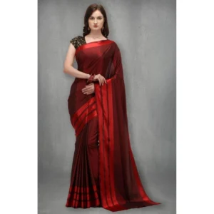 Generic Women's Satin Silk Saree with Blouse (Red, 5-6 Mtrs)