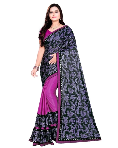 Generic Women's Lycra Blend Saree with Blouse (Purple, 5-6 Mtrs)