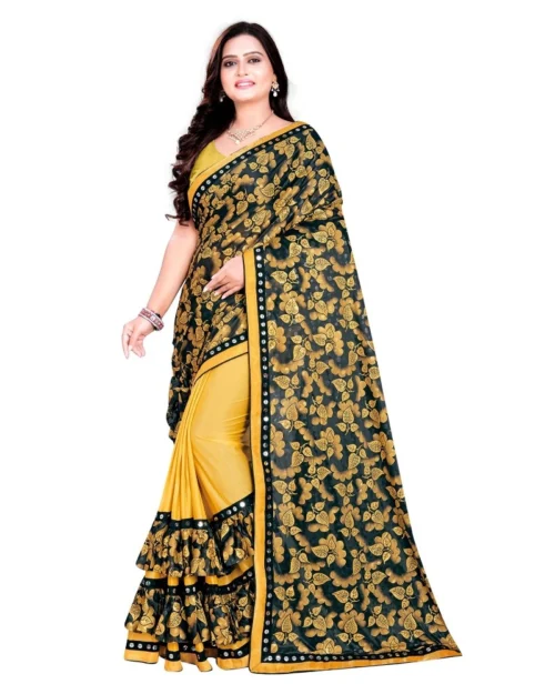 Generic Women's Lycra Blend Saree with Blouse (Mustard, 5-6 Mtrs)