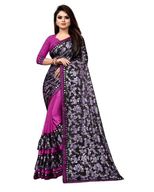 Generic Women's Lycra Blend Saree with Blouse (Purple, 5-6 Mtrs)