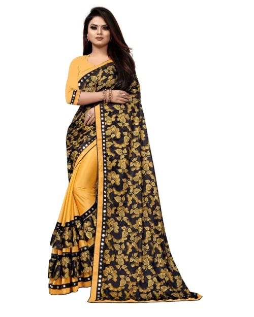 Generic Women's Lycra Blend Saree with Blouse (Mustard, 5-6 Mtrs)