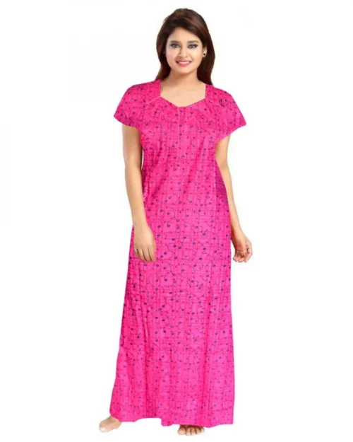 Generic Women's Cotton Printed Maxi Nighty (Pink)