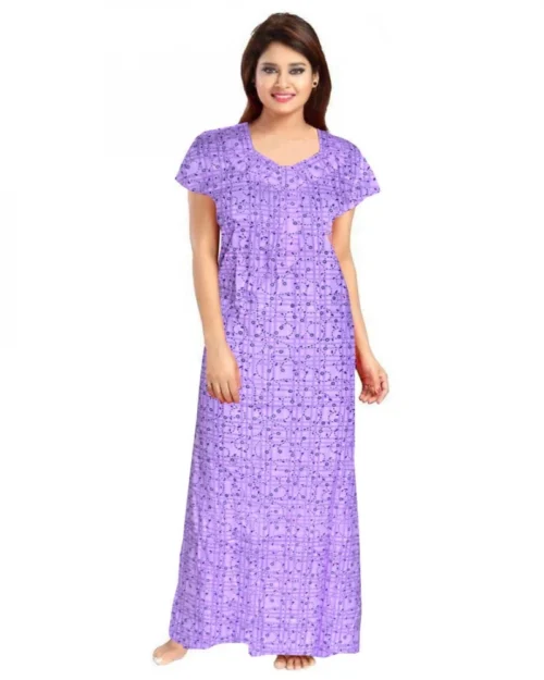 Generic Women's Cotton Printed Maxi Nighty (Lavender)
