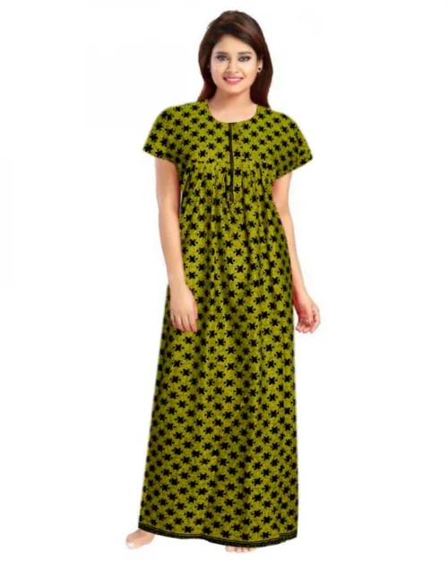 Generic Women's Cotton Printed Maxi Nighty (Green)