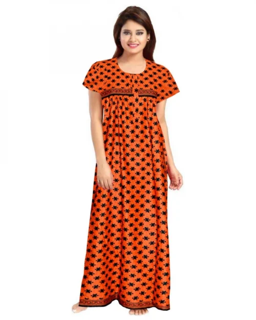 Generic Women's Cotton Printed Maxi Nighty (Orange)