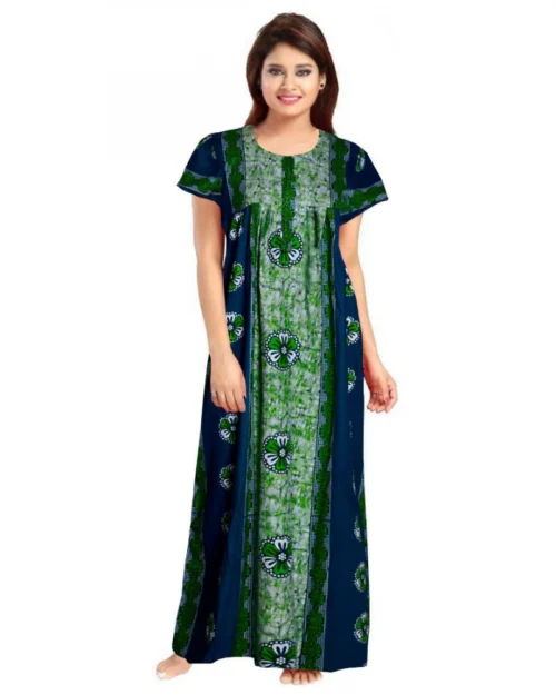 Generic Women's Cotton Printed Maxi Nighty (Green)