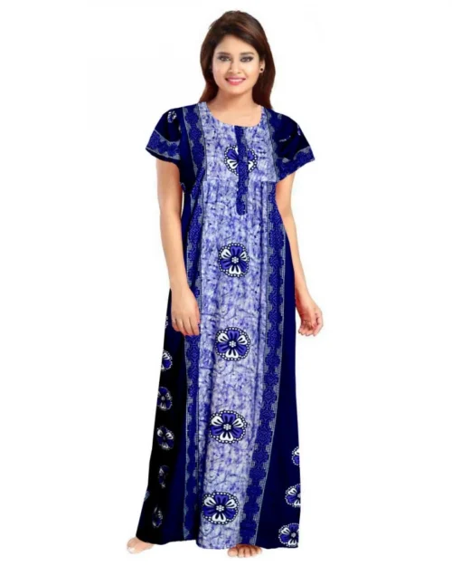 Generic Women's Cotton Printed Maxi Nighty (Blue)