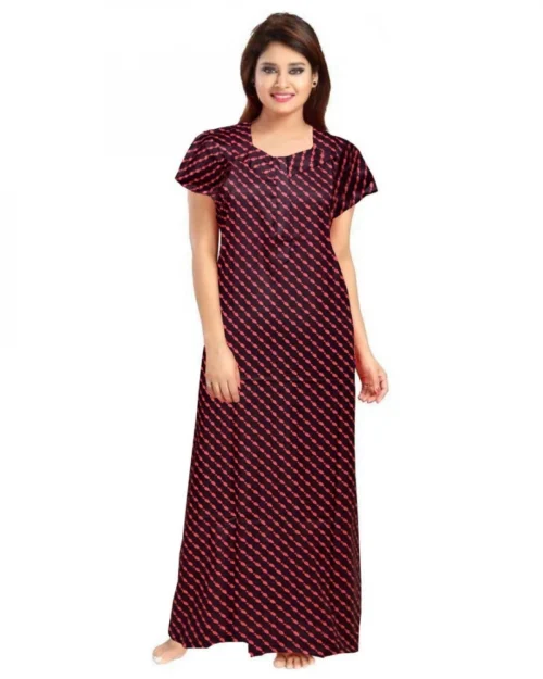 Generic Women's Cotton Printed Maxi Nighty (Brown)
