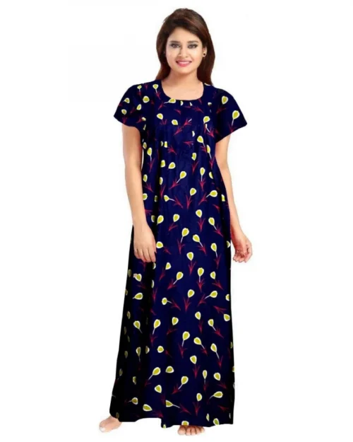Generic Women's Cotton Printed Maxi Nighty (Purple)