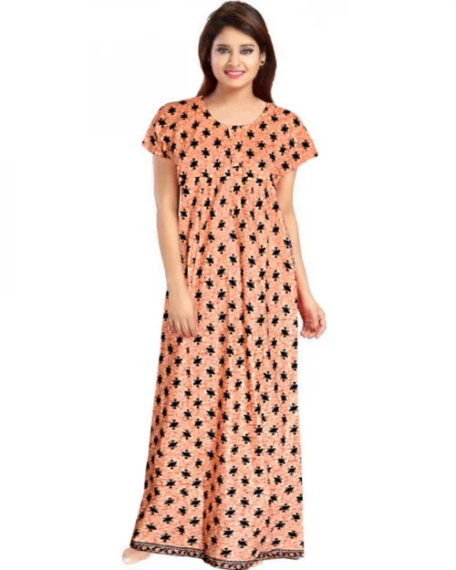 Generic Women's Cotton Printed Maxi Nighty (Peach)