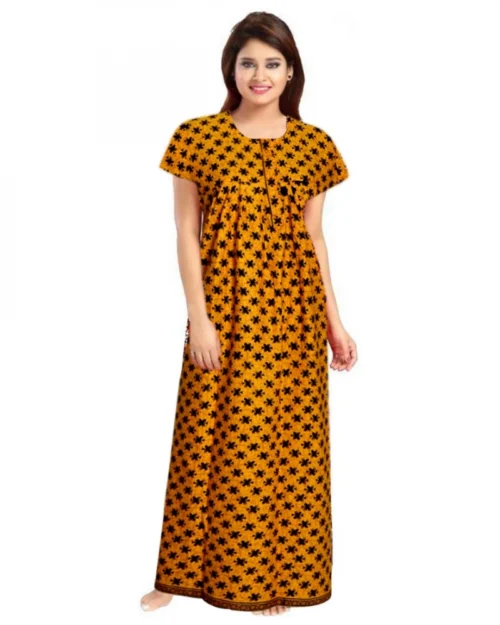 Generic Women's Cotton Printed Maxi Nighty (Mustard)