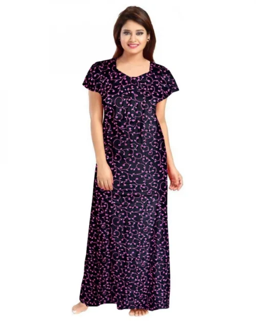 Generic Women's Cotton Printed Maxi Nighty (Purple)