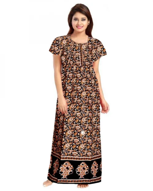 Generic Women's Cotton Printed Maxi Nighty (Brown)