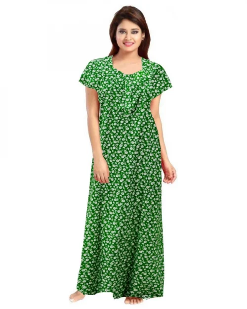Generic Women's Cotton Printed Maxi Nighty (Green)