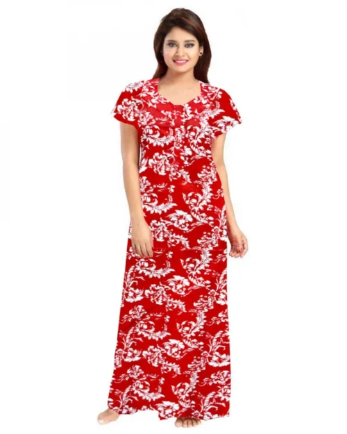 Generic Women's Cotton Printed Maxi Nighty (Red)