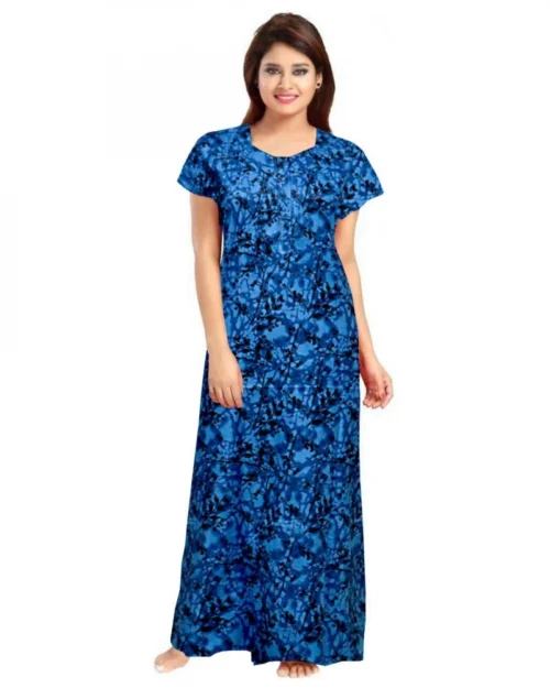Generic Women's Cotton Printed Maxi Nighty (Blue)