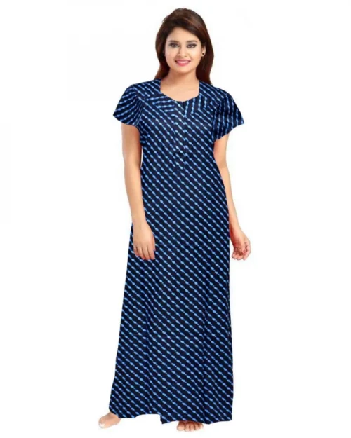 Generic Women's Cotton Printed Maxi Nighty (Blue)