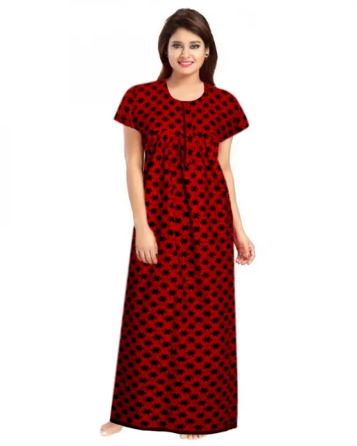 Generic Women's Cotton Printed Maxi Nighty (Red)