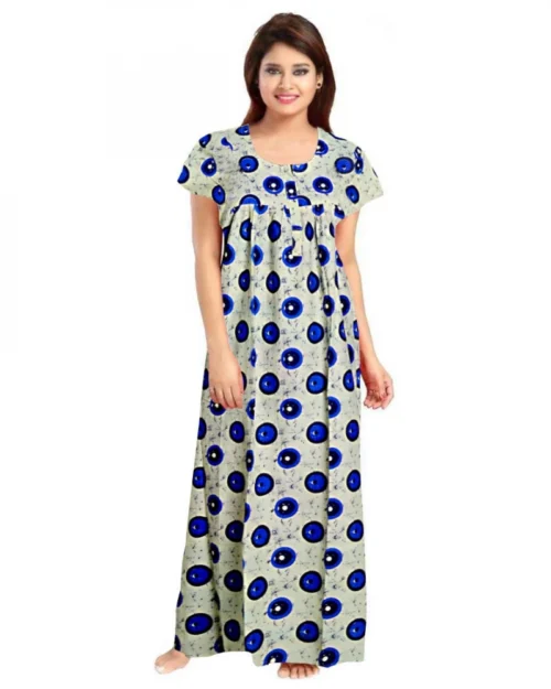 Generic Women's Cotton Printed Maxi Nighty (Off White)