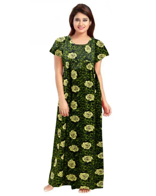 Generic Women's Cotton Printed Maxi Nighty (Green)