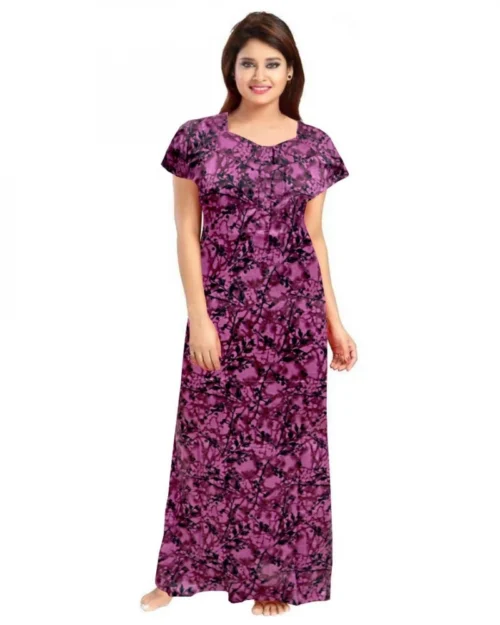 Generic Women's Cotton Printed Maxi Nighty (Wine)