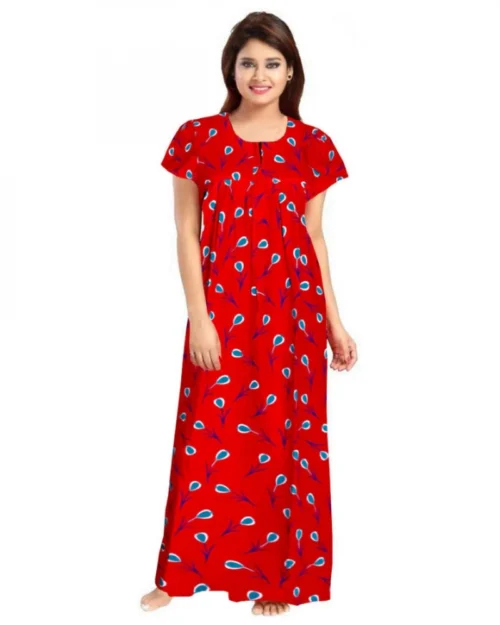 Generic Women's Cotton Printed Maxi Nighty (Red)