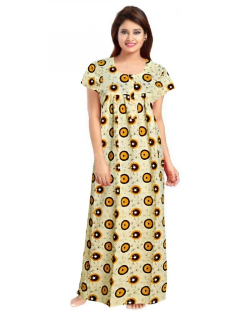 Generic Women's Cotton Printed Maxi Nighty (Off White)