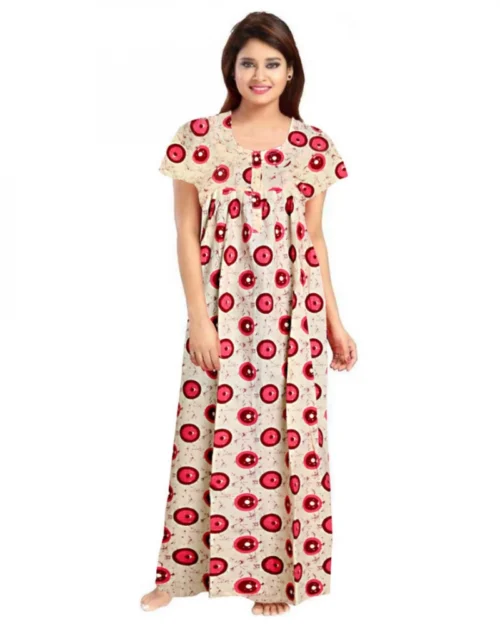 Generic Women's Cotton Printed Maxi Nighty (Red)