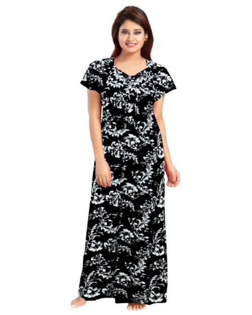 Generic Women's Cotton Printed Maxi Nighty (Black)