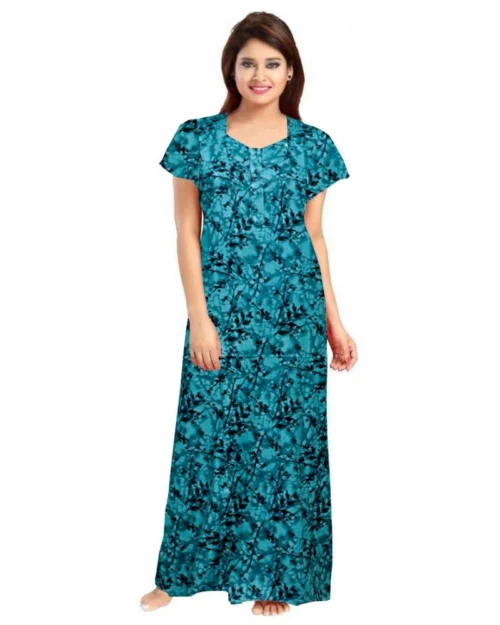 Generic Women's Cotton Printed Maxi Nighty (Blue)