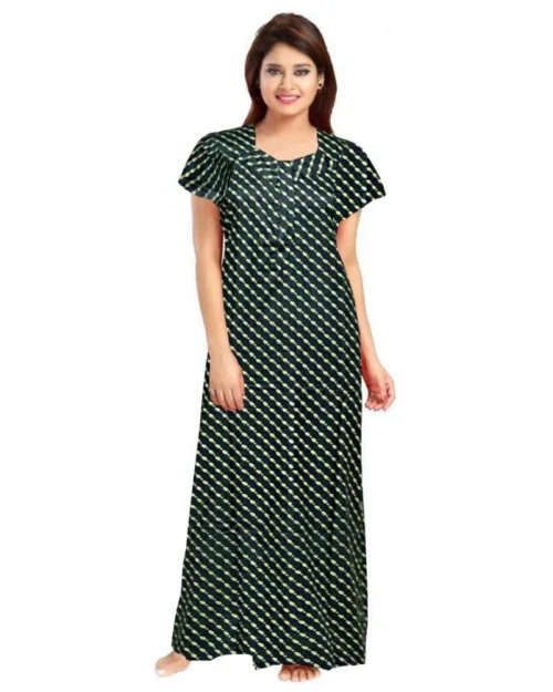 Generic Women's Cotton Printed Maxi Nighty (Green)