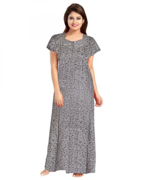 Generic Women's Cotton Printed Maxi Nighty (Grey)