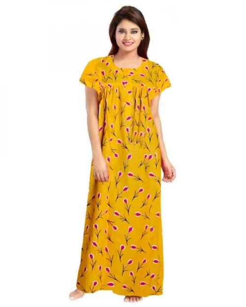 Generic Women's Cotton Printed Maxi Nighty (Yellow)
