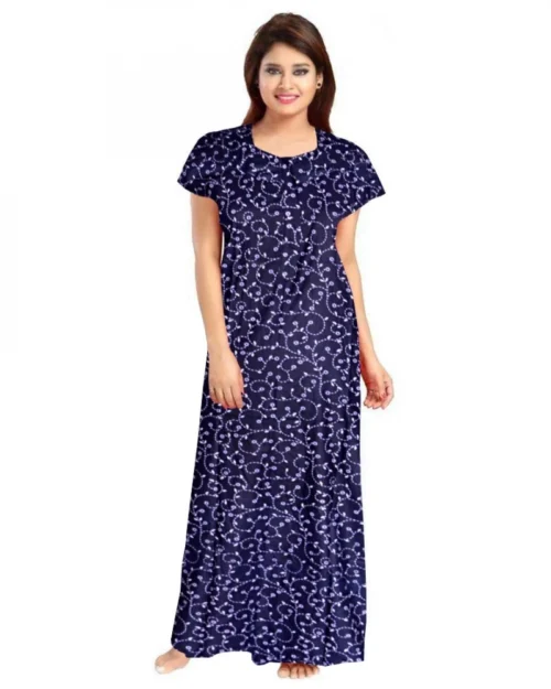 Generic Women's Cotton Printed Maxi Nighty (Blue)