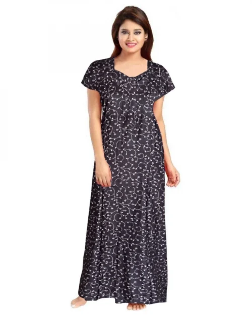 Generic Women's Cotton Printed Maxi Nighty (Grey)