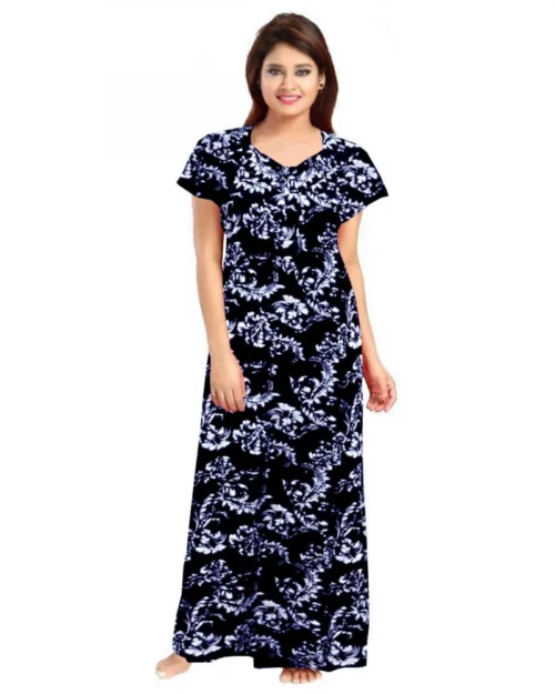 Generic Women's Cotton Printed Maxi Nighty (Blue)