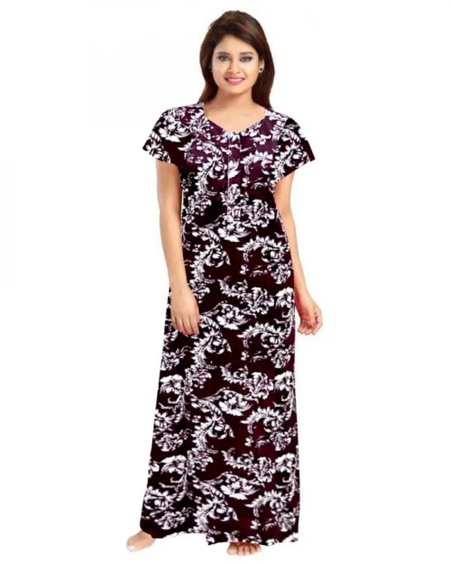 Generic Women's Cotton Printed Maxi Nighty (Wine)