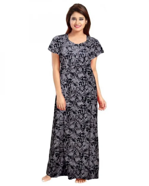 Generic Women's Cotton Printed Maxi Nighty (Grey)