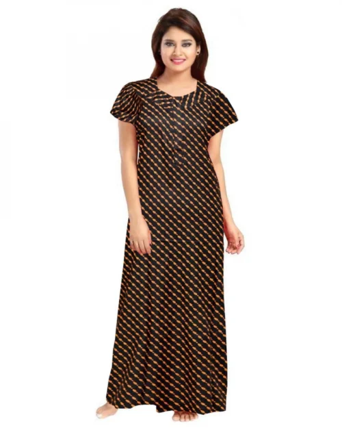 Generic Women's Cotton Printed Maxi Nighty (Brown)