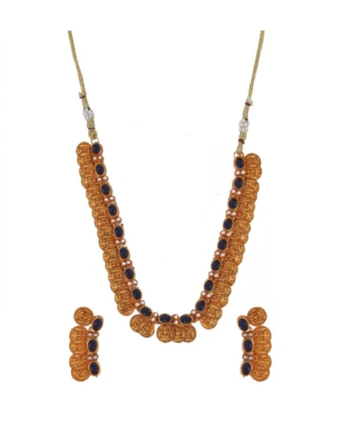 Generic Women's Elegent Laxmi Coin Shape Jewellery Chowker Set (Blue, Free Size)