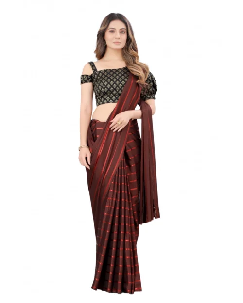 Generic Women's Satin Silk Saree with Blouse (Orange, 5-6 Mtrs)