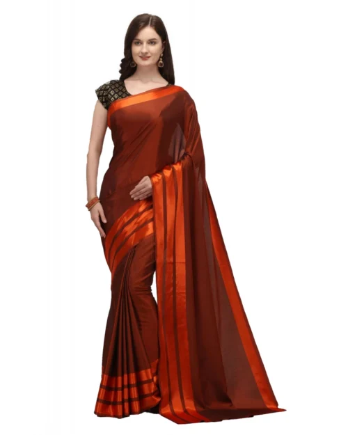 Generic Women's Satin Silk Saree with Blouse (Orange, 5-6 Mtrs)