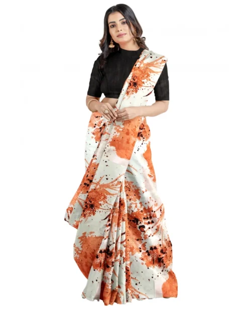 Generic Women's Joya Silk Saree with Blouse (Orange, 5-6 Mtrs)