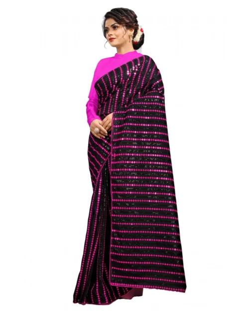 Generic Women's Vichitra Saree with Blouse (Pink, 5-6 Mtrs)
